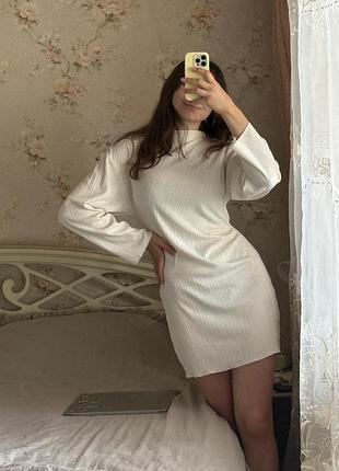 Сукня з довгим рукавом в рубчик h&m молочна, слонова кістка, біла