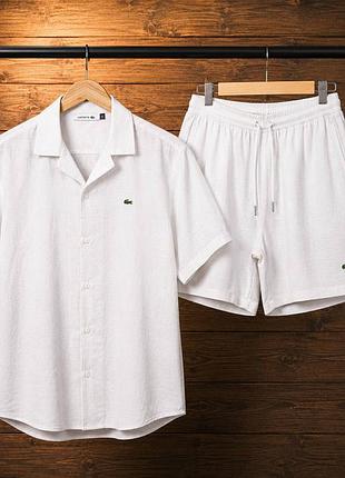 Летний костюм рубашка и шорты лен lacoste