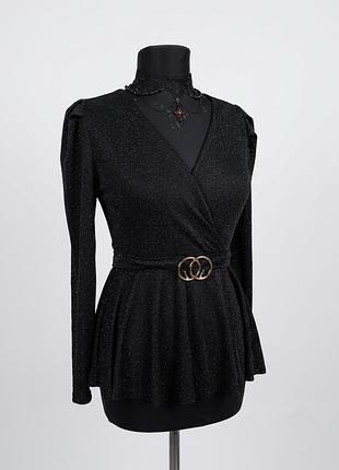 Подовжена туніка з поясом чорна