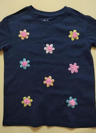 🌸 нарядная детская футболка anko "sparkling flowers" с объемными цветами и пайетками