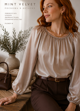 Роскошная блуза mint velvet из лиоцелла с хлопковой подкладкой, двойная ткань, жемчужный оттенок, новая