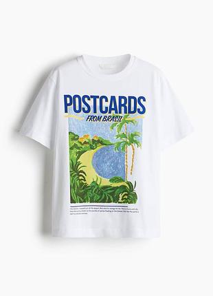Xs/s/l/xl h&m жіноча натуральна футболка із щільної бавовни вільного крою postcards