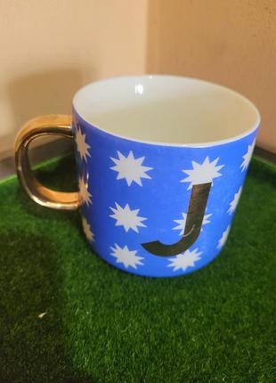 Круглая чашка буква j oliver bonas star alphabet initial mug оригинал