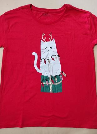 🎄 новогодняя подростковая футболка anko "christmas cat" с милым котиком