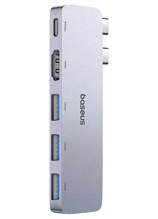 Usb-хаб baseus ultrajoy series 5-port hub space grey (usb-c*2 to usb-c 40gbps*1+hdmi 4k@30hz*1+usb3.0*3）