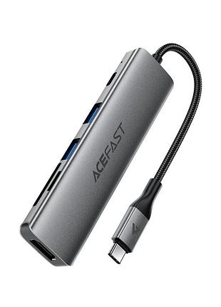 Usb-хаб acefast j18 usb-c 6-in-1 hub docking station metal gray