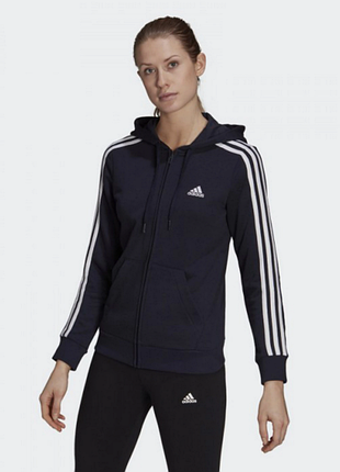 Спортивна кофта жіноча adidas essentials 3-stripes темно-синя розмір s