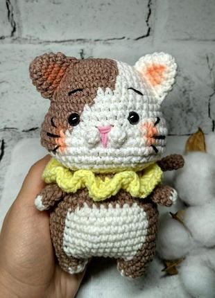 Мягкая игрушка вязаная ручной работы амигуруми котик handmade 14 см
