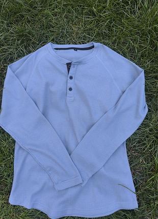 Лонгслив henley вафельный, светло-голубой, размер m