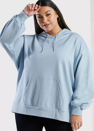 Худи женское puma classics oversized голубое хлопок кенгуру размер m
