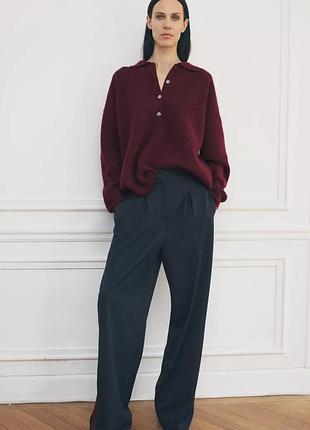 Прямі штани палаццо в смужку темно сині з лампасами