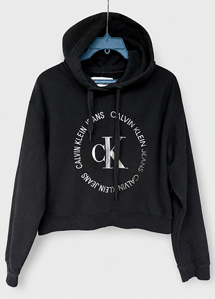 Calvin klein jeans женское укороченное худи hoodie crop logo m черное
