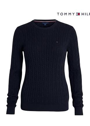 Оригінальний жіночий светр косичка tommy hilfiger розмір м темно-синій котоновий томі хілфігер хілфіджер weans лонгслів лонг бавовняний а1