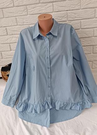 Блакитна жіноча сорочка оверсайз із воланом, р. 48-50 (l/xl)