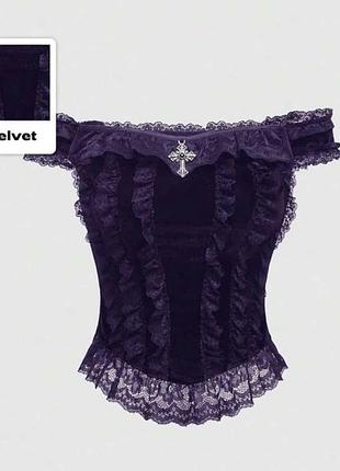 Готичний фіолетовий вельветовий топ корсет у вечірньому стилі goth