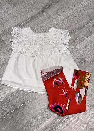 Белая блуза из прошвы zara и лосины ted baker, 12-18мес