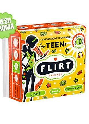 Прокладки гигиенические (3кап) teen fresh - cotton care 10шт тм fantasy flirt