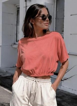 Стильный хлопковый в рубчик розовый топ in the style.