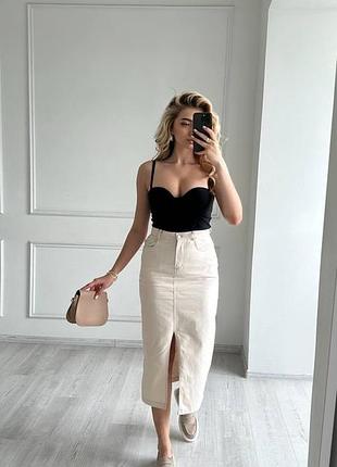 Юбка миди с разрезом спереди cotton 100%