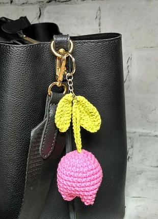 Брелок тюльпан игрушка вязаная ручной работы амигуруми hand made 10х4 см розовый