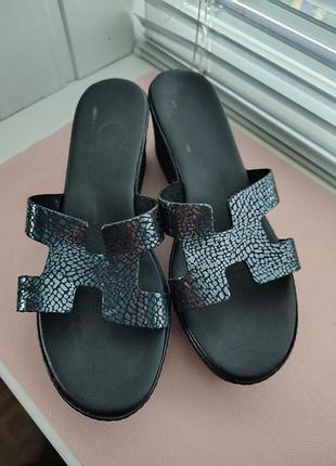 Шльопанці на танкетці в стилі hermès | handmade | р. 39