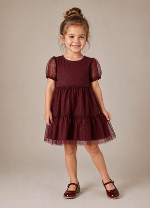 Сукня h&m 110/116 (4–6 років) святкова фатинова з люрексом бордова