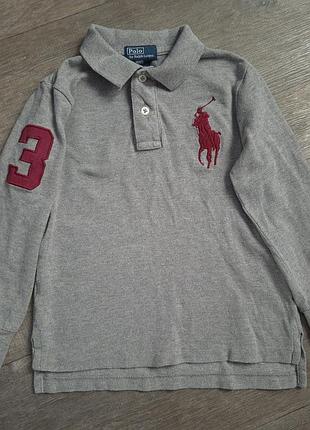 Серое поло с длинным рукавом ralph lauren на 4роки