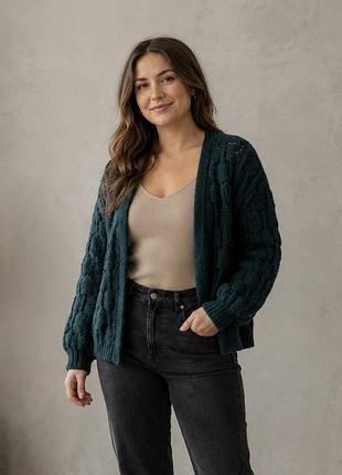 Обʼємний кардиган смарагдового кольору xl