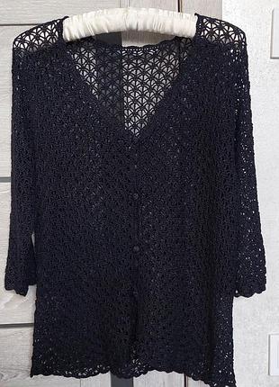 Черный вязаный прозрачный  ошатный кардиган,кофточка  (размер l)