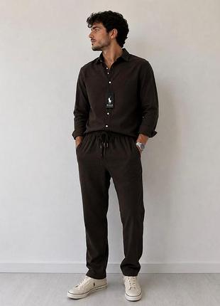 Костюм чоловічий літній polo ralph lauren brown! сорочка + штани! костюм мужской на лето! літній комплект коричневий! костюм бавовна 100%!
