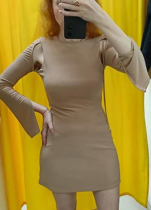 Бежевое мини платье с вырезами asos