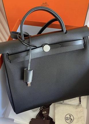 Чорна сумка шкіряна з текстилем herbag 31 cm