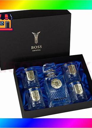 Bs набор для виски best mix гербовый тризуб boss crystal (графин и 4 бокала) хрусталь декорирован сере bas77/n