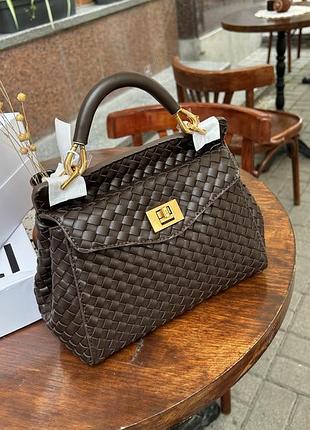 Сумка jw pei lucia woven dark brown (коричнева)