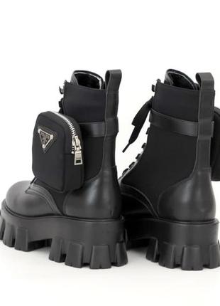Зимние женские ботинки на платформе кожаные / черные6 фото