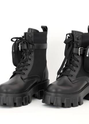 Зимние женские ботинки на платформе кожаные / черные2 фото
