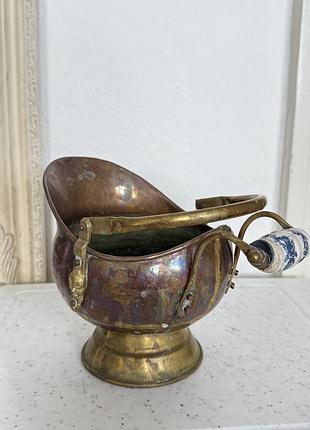 Вінтажний зольник (кашпо, декор для каміну), мідь, латунь, кераміка. з європи.