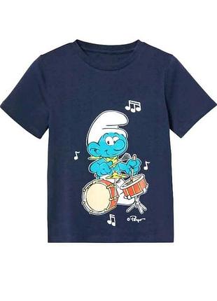 Футболка для мальчика kinder-t-shirt 122/128 синяя с принтом смурфа