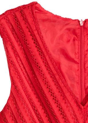 Красное платье h&m xs hm s коралл кружевное подкладке миди средней длины2 фото