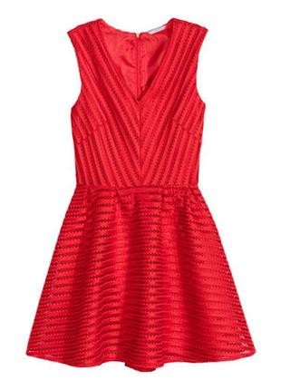 Красное платье h&m xs hm s коралл кружевное подкладке миди средней длины