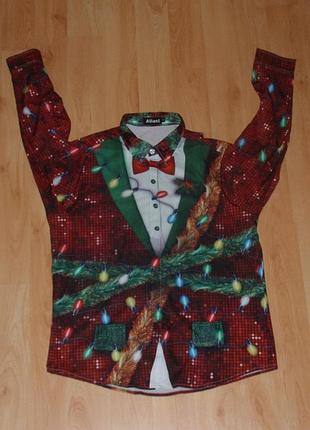 Святкова новорічна сорочка atlanl happy new year santa tommy shirt original розмір m polo ck