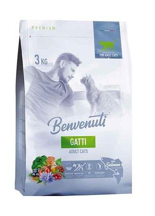 Сухой корм для котов gatti лосось premium 3кг тм benvenuti
