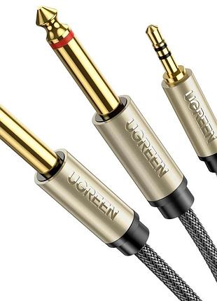 Аудіокабель ugreen 3.5mm trs to dual 6.35mm ts audio cable 1m (gray)