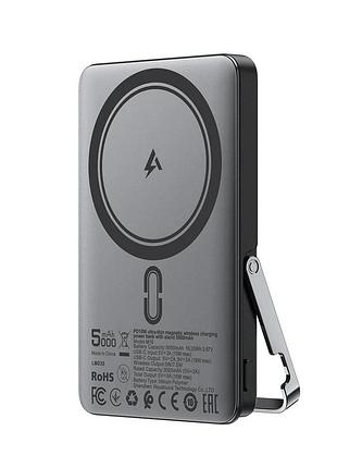 Зовнішній акумулятор acefast m16-5000 pd18w ultra-thin magnetic wireless charging power bank with stand black