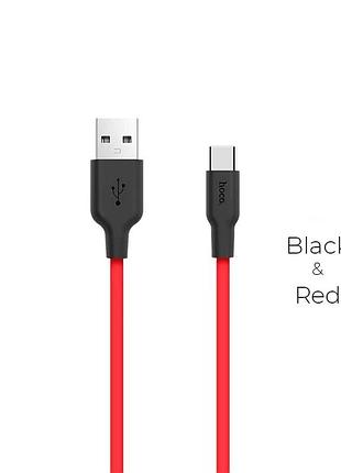 Кабель hoco x21 usb to type-c 2a, 1m, silicone, tpe connectors, black+red