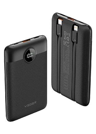 Зовнішній акумулятор veger 10000 mah with built-in cables type c / lightning pd qc3.0 2a 22,5w c11 (w1170) black