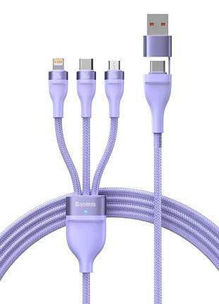Кабель baseus flash series ⅱ two-for-three charging cable u+c to m+l+c 100w 1.2m purple