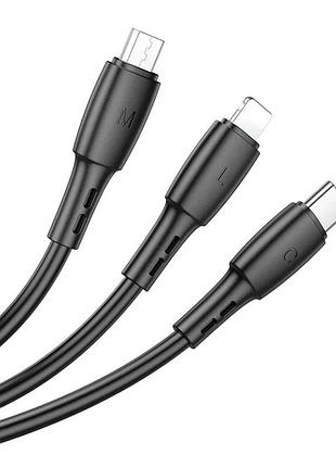Кабель borofone bx71 usb to ip+type-c+micro 2a, 1m, pvc, pvc connectors, black
