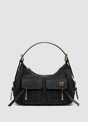 💎 pinko suede cargo shoulder bag black/gold