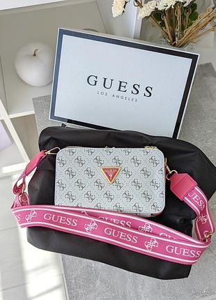 Сумка жіноча білий + малиновий guess гесс крос-боді мінілого